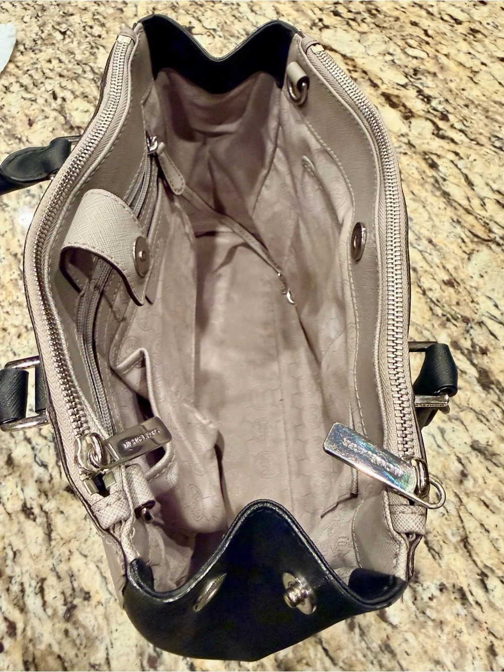 Michael Kors Sutton Black, White & Light Gray Colorblock Satchel